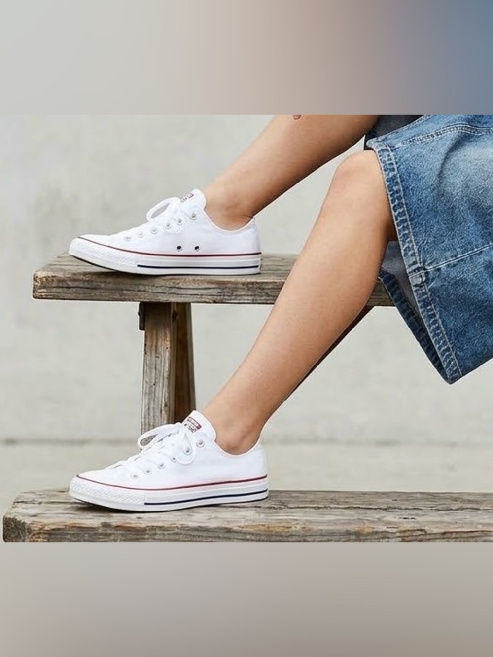 Converse All Star white laced canvas shoes, red/blue trim, ortholite cushion,7.5